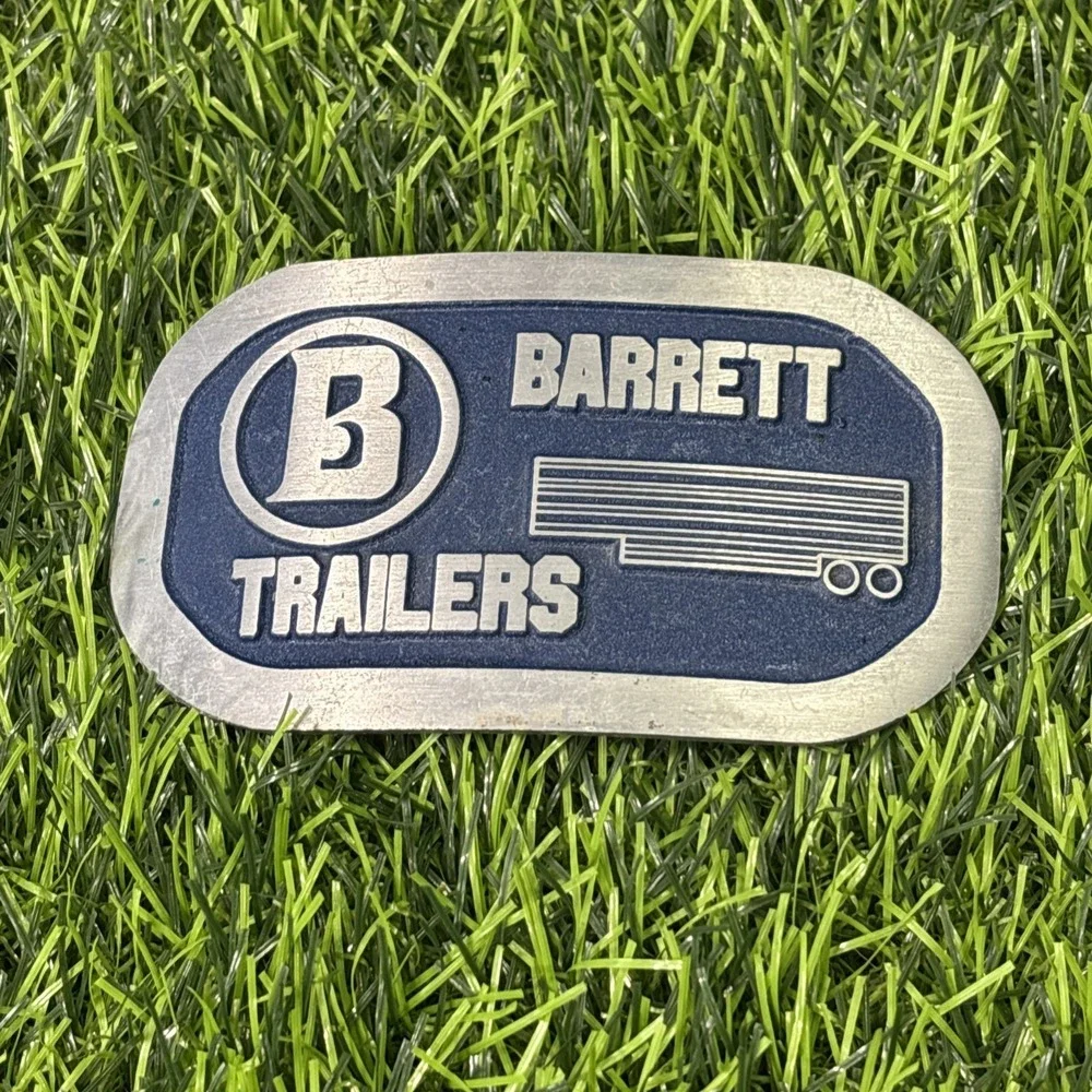 Vintage Barrett Trailers Belt‎ Buckle Silver Tone Blue Enamel Logo